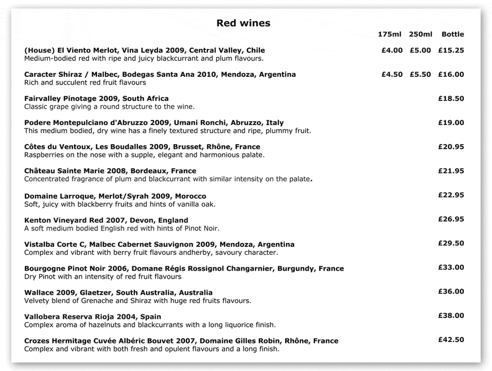 Red wines at Oak and Glass