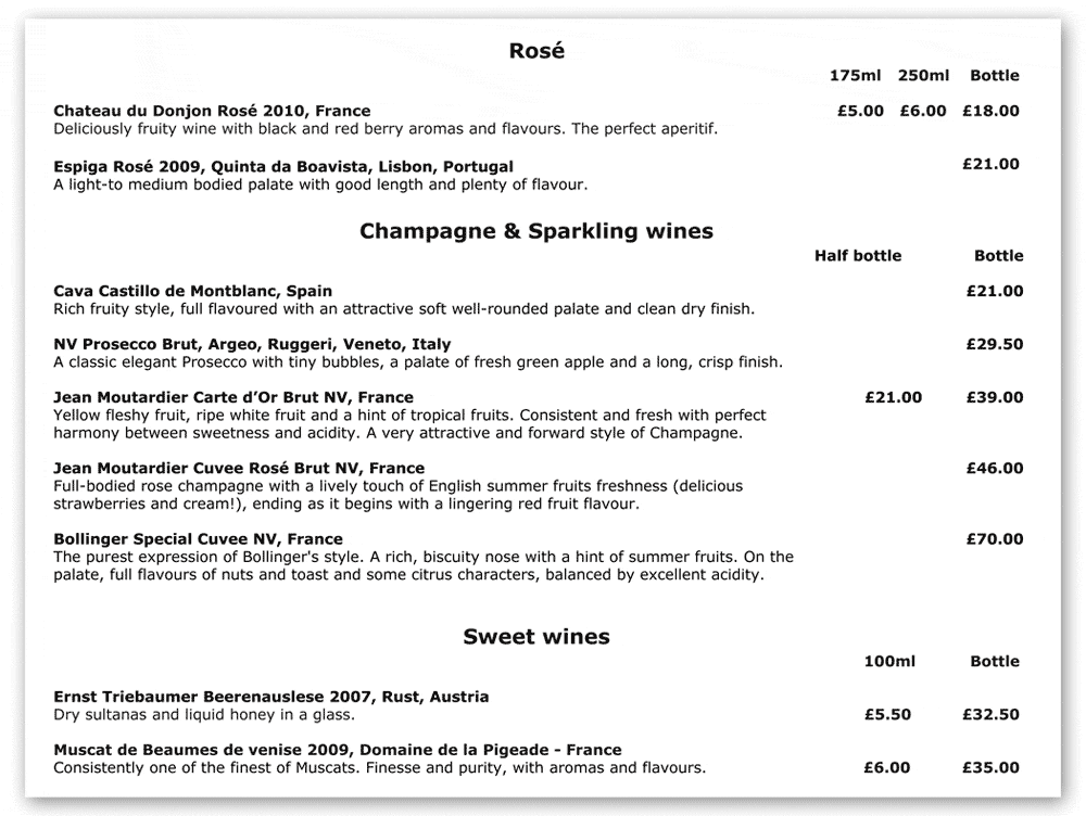 Rose sparkling and sweet wines at Oak and Glass